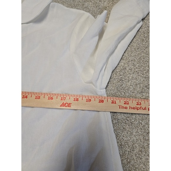 Fridaze Women's White Linen Tunic Jacket Sz M 3/4 Sleeve Button Front Peter Pan - Picture 8 of 10